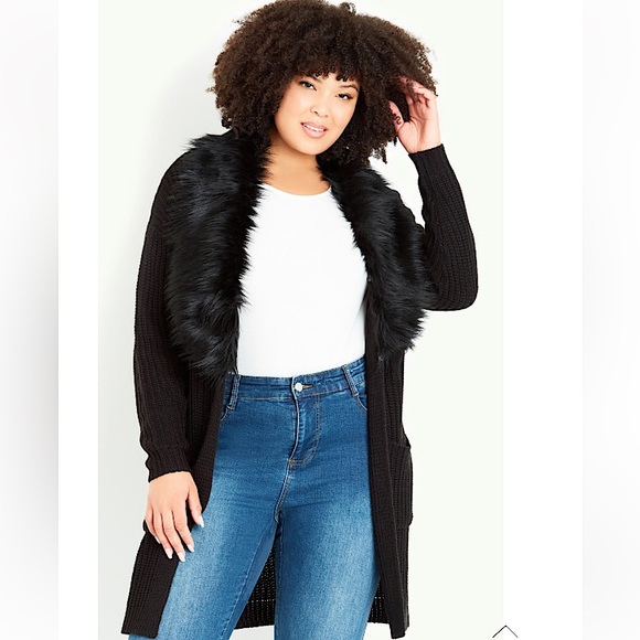 Forever 21 Sweaters - FOREVER 22 + long black knit cardigan with black removable faux fur collar